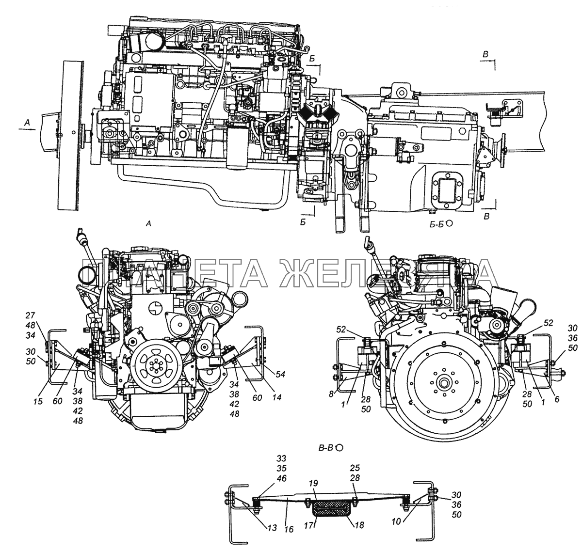 43255-1001005-20 Установка силового агрегата КамАЗ-43255 (Евро-3)