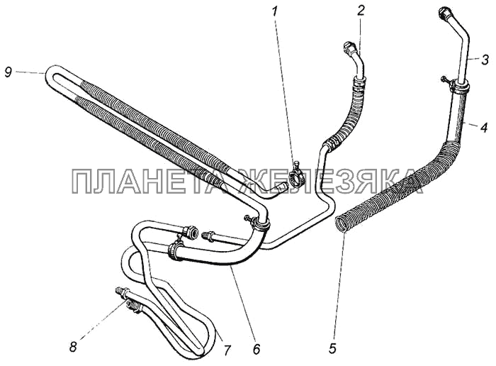 Трубопроводы и радиатор масляный гидроусилителя руля КамАЗ-4326
