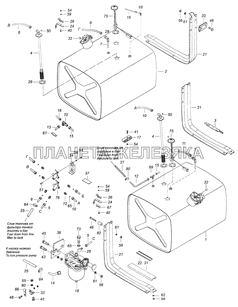 43114-1100002-31 Установка топливного бака, ФГОТ и топливопроводов КамАЗ-43261 (Евро-1, 2)