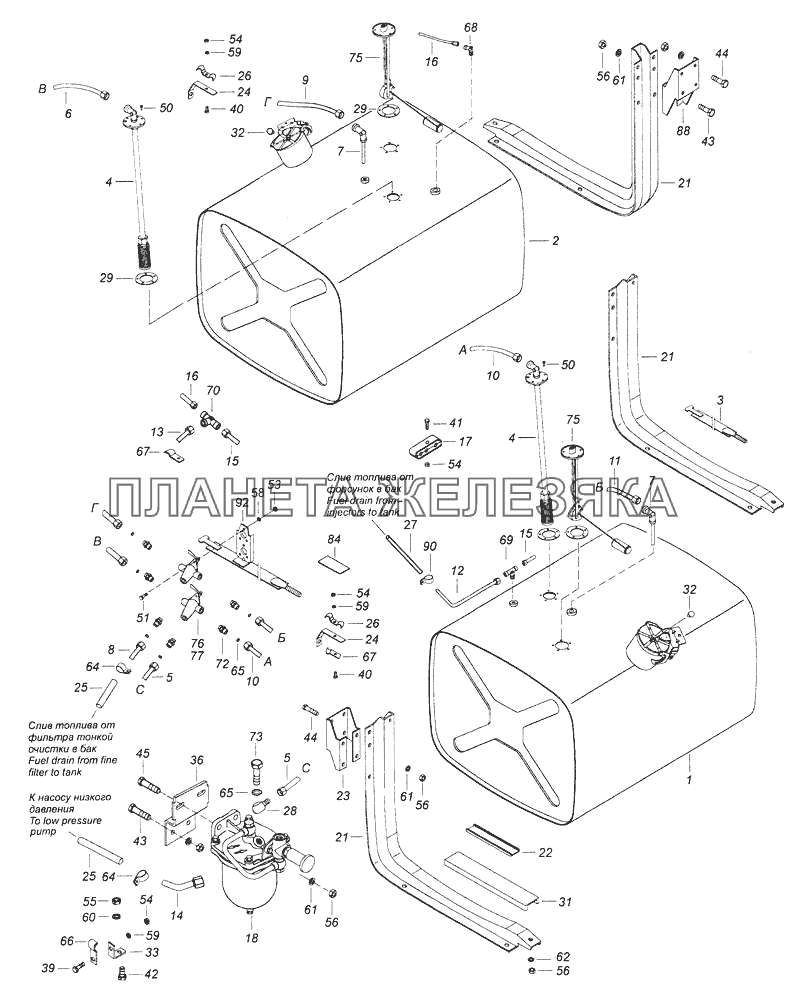 43114-11000Q3-31 Установка топливного бака, ФГОТ и топливопроводов КамАЗ-43261 (Евро-1, 2)