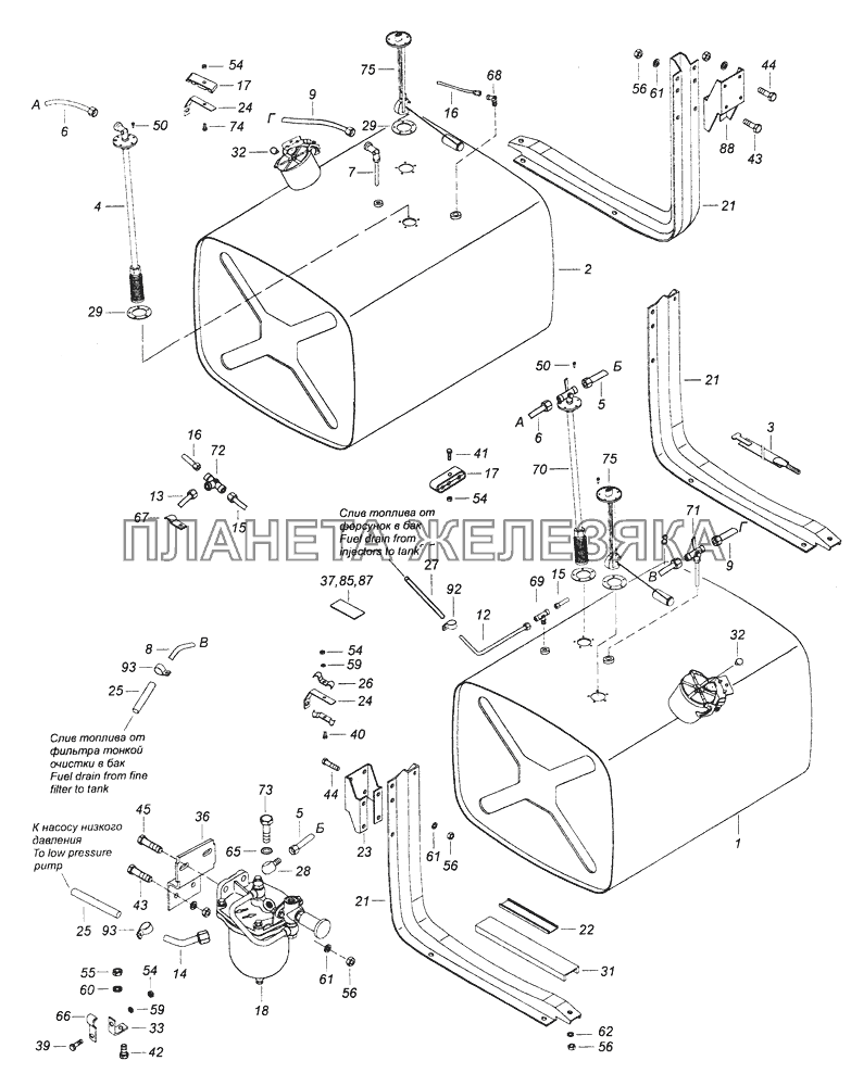 43114-1100005-31 Установка топливного бака, ФГОТ и топливопроводов КамАЗ-43261 (Евро-1, 2)
