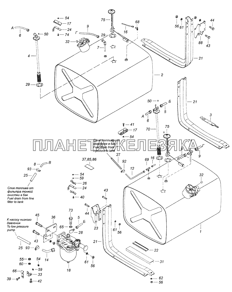 53228-1100005-31 Установка топливного бака, ФГОТ и топливопроводов КамАЗ-43261 (Евро-1, 2)