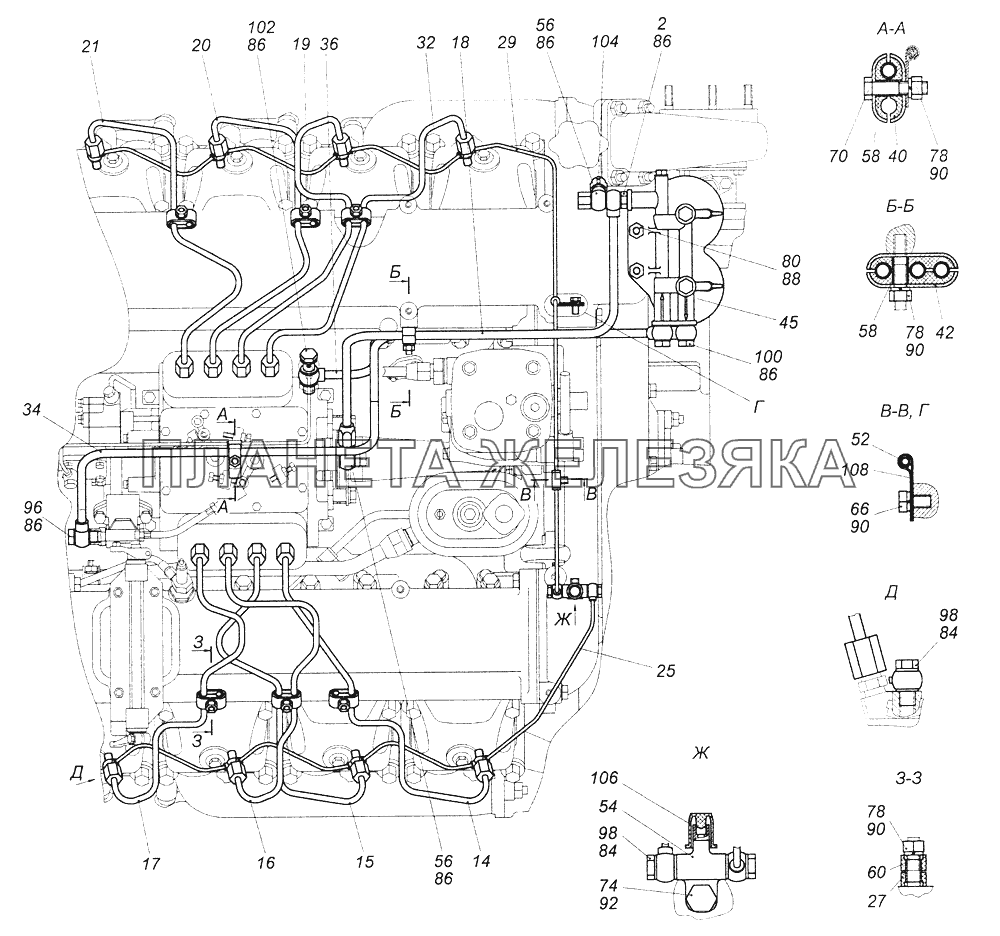 740.21-1104000 Установка топливопроводов КамАЗ-43261 (Евро-1, 2)