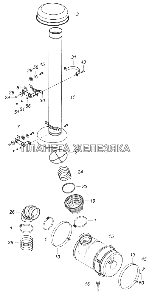 54105-1109001 Установка воздушного фильтра КамАЗ-43261 (Евро-1, 2)