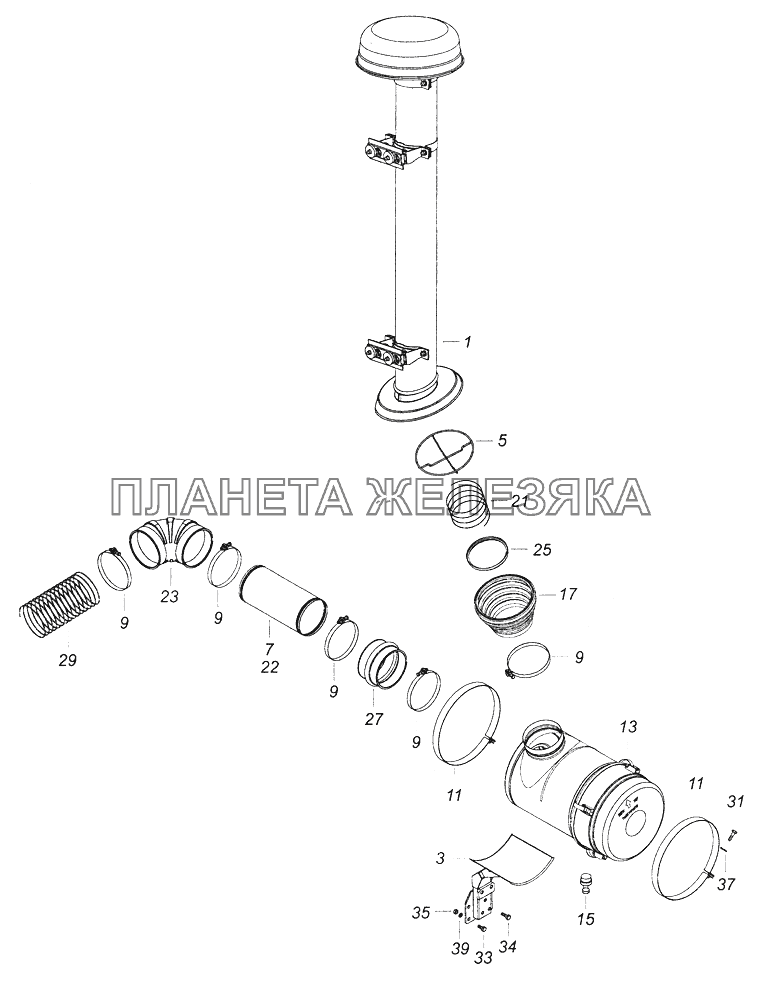 65116-1109001-10 Установка воздушного фильтра КамАЗ-43261 (Евро-1, 2)