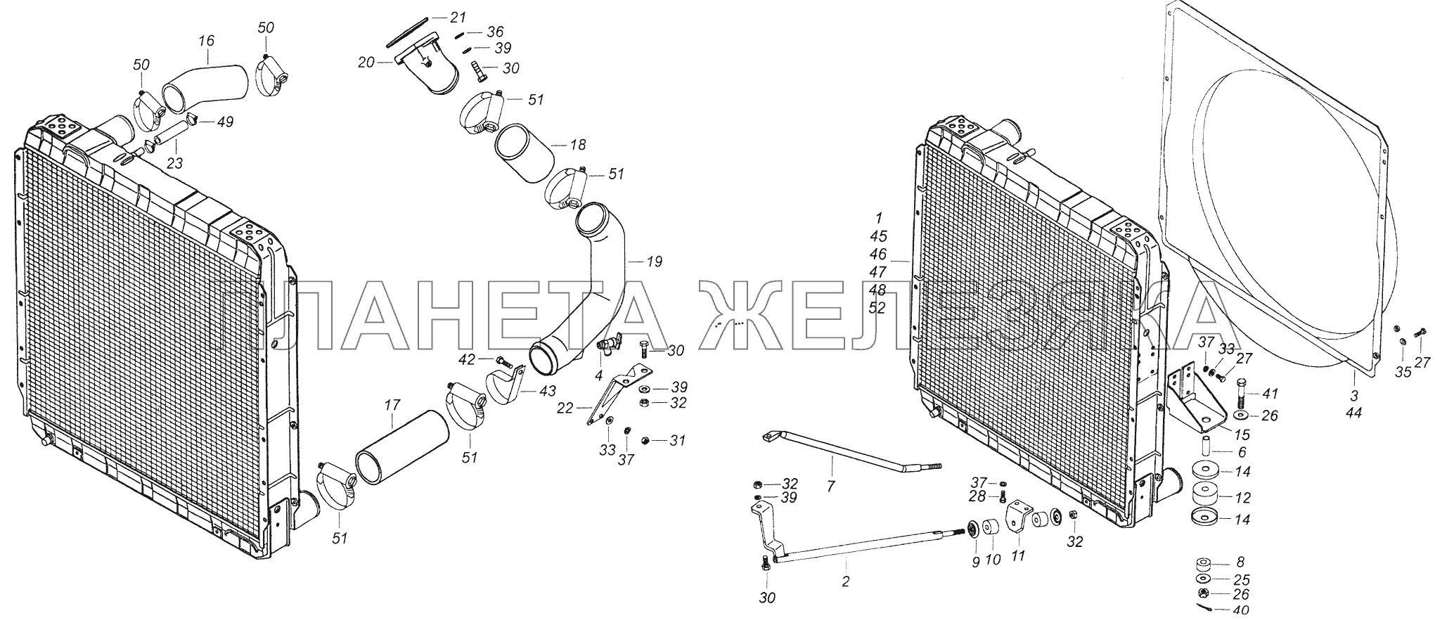 54115-1300023-10 Установка радиатора КамАЗ-43261 (Евро-1, 2)