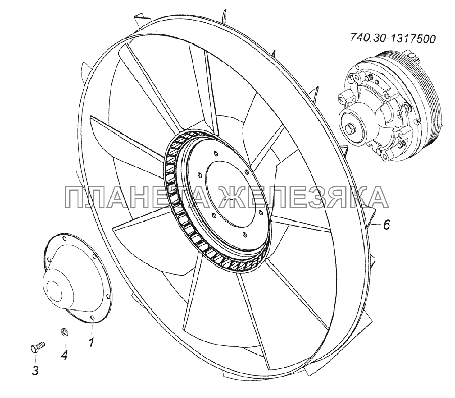 740.30-1308010 Установка вентилятора КамАЗ-43261 (Евро-1, 2)