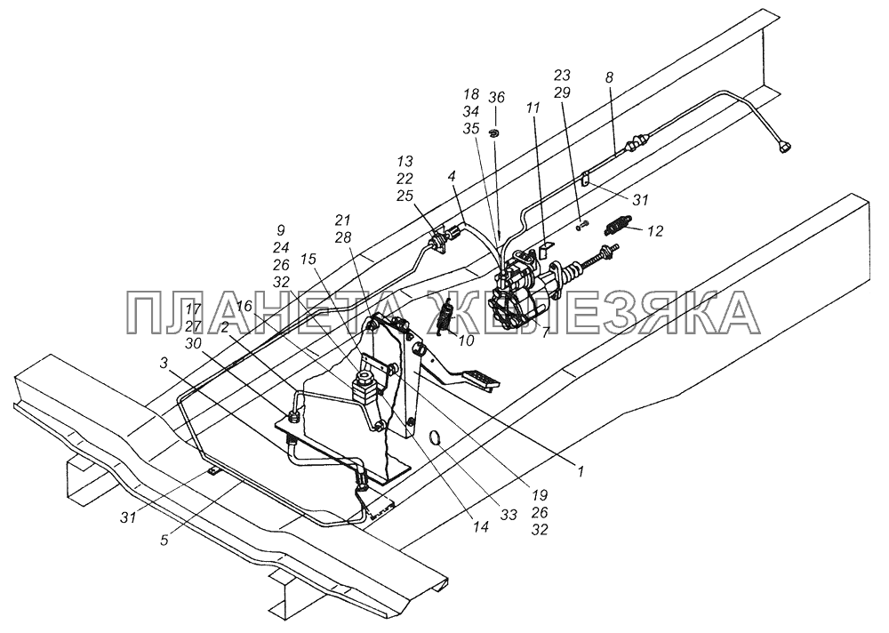 4310-1600006 Установка педали и привода выключения сцепления КамАЗ-43261 (Евро-1, 2)