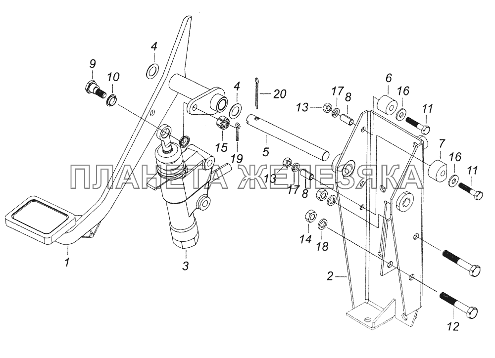 5320-1602008-10 Педаль сцепления с кронштейном и главным цилиндром КамАЗ-43261 (Евро-1, 2)