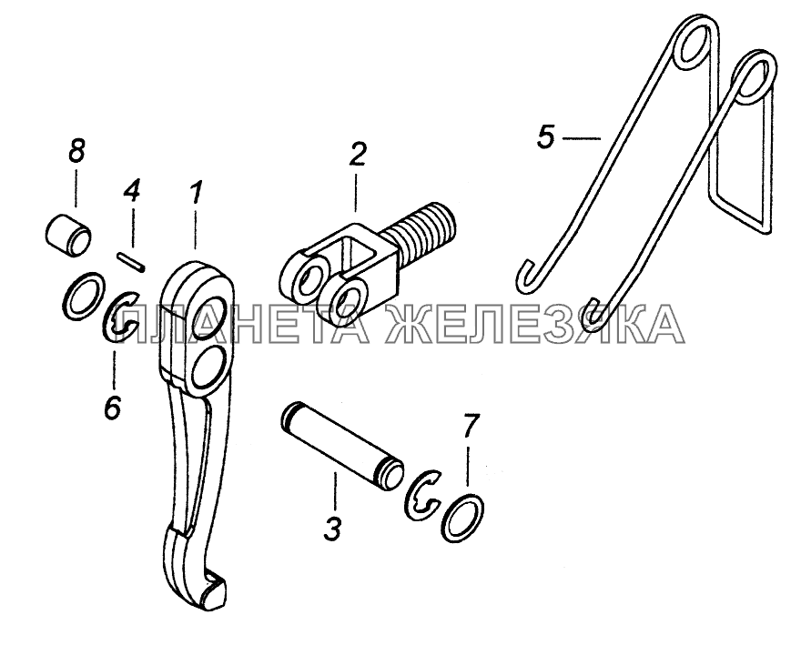 14.1601086 Рычаг оттяжной с вилкой и пружиной КамАЗ-43261 (Евро-1, 2)
