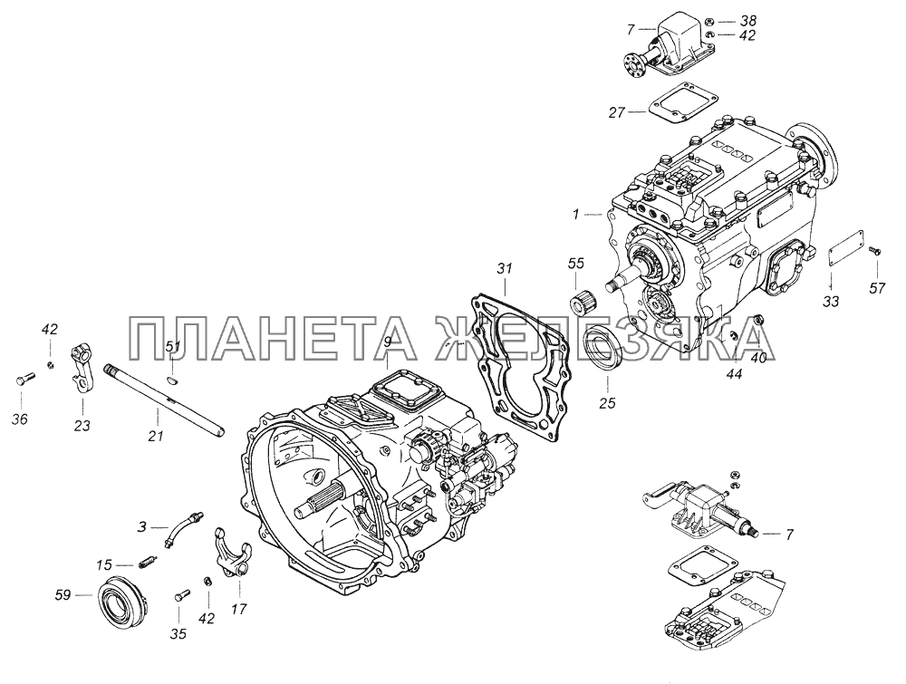 152.1700070-31 Коробка передач с делителем, управлением и деталями сцепления КамАЗ-43261 (Евро-1, 2)
