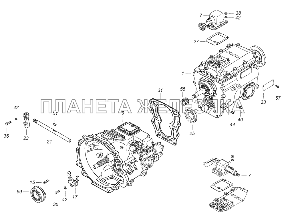 152.1700258 Коробка передач с делителем, управлением и деталями сцепления КамАЗ-43261 (Евро-1, 2)