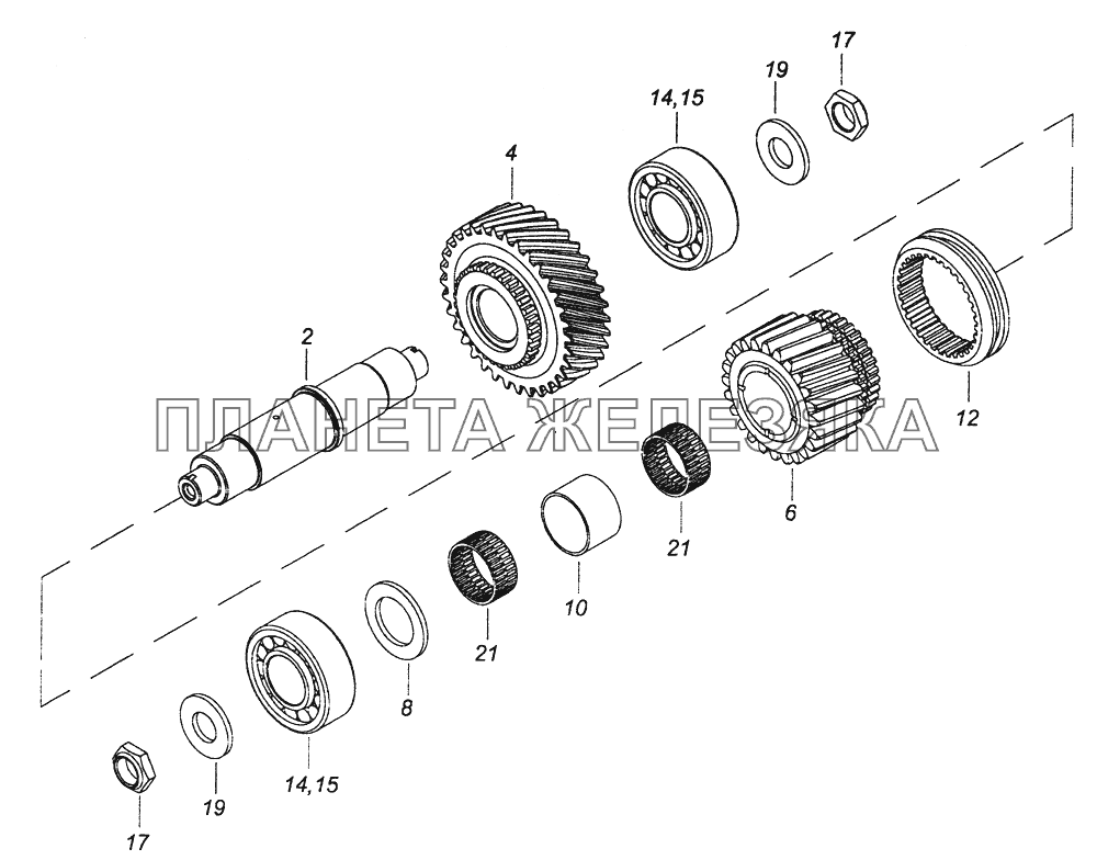 65111-1802084-10 Вал промежуточный раздаточной коробки КамАЗ-43261 (Евро-1, 2)