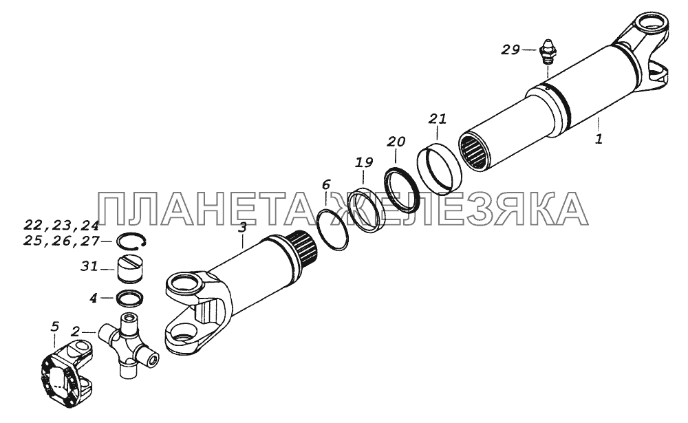 43114-2203011 Вал карданный переднего моста КамАЗ-43261 (Евро-1, 2)