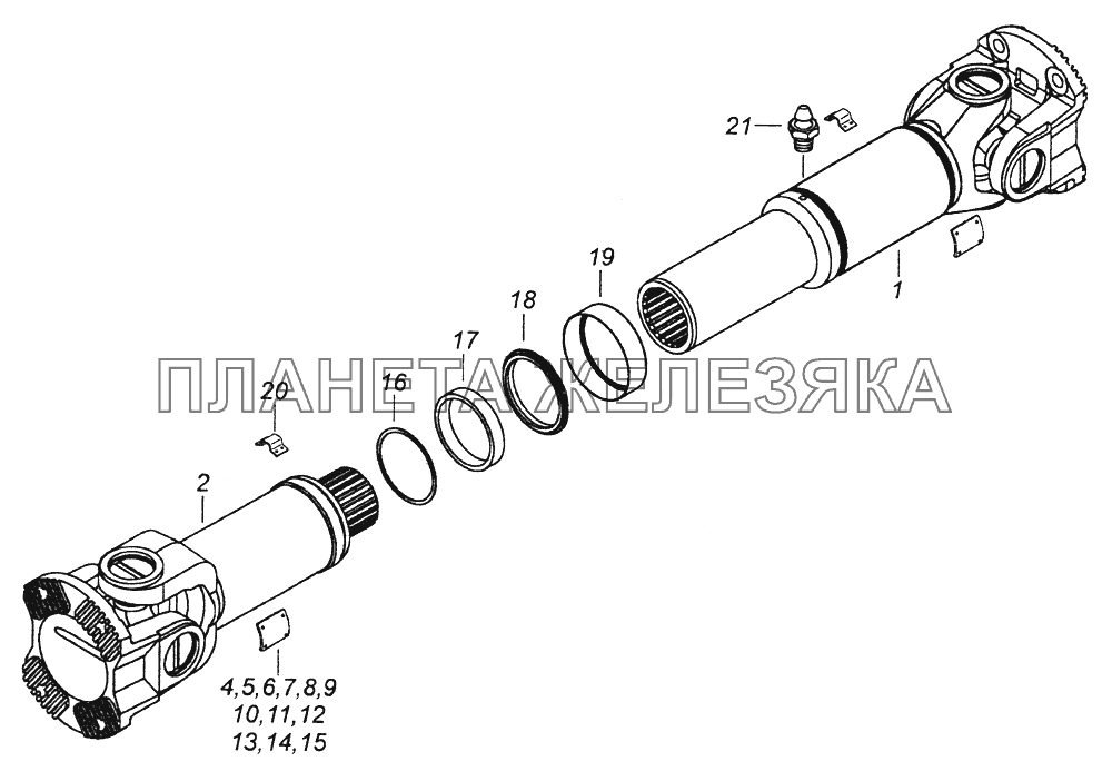 53205-2205011-10 Вал карданный среднего моста КамАЗ-43261 (Евро-1, 2)