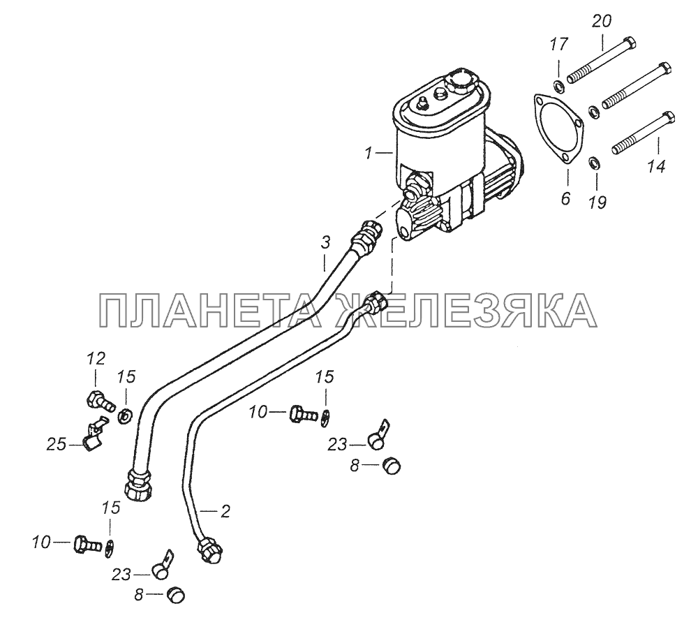 7406.3407001 Установка насоса гидроусилителя руля КамАЗ-43261 (Евро-1, 2)