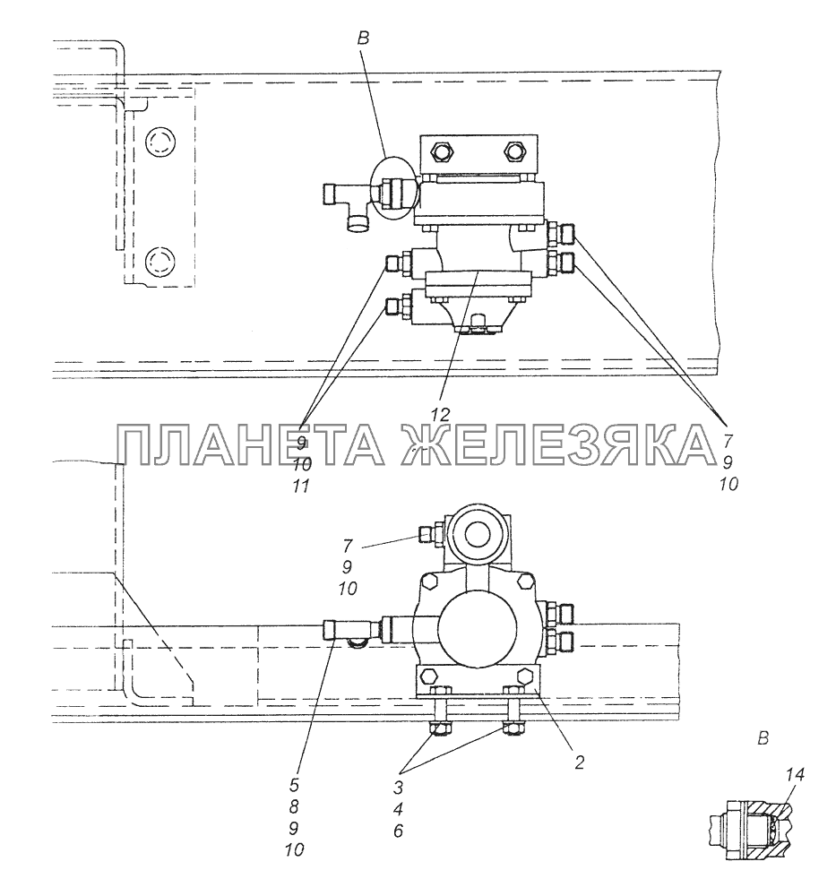 43114-3500022 Установка клапана управления тормозами прицепа КамАЗ-43261 (Евро-1, 2)