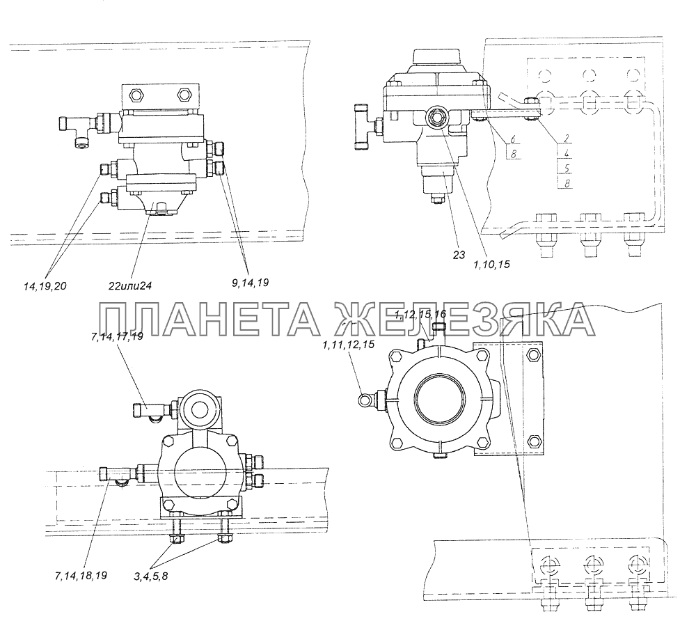 43114-3500022-30 Установка клапанов управления тормозами прицепа КамАЗ-43261 (Евро-1, 2)