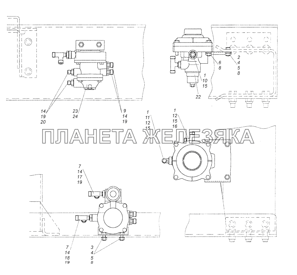 43501-3500022 Установка клапанов управления тормозами прицепа КамАЗ-43261 (Евро-1, 2)