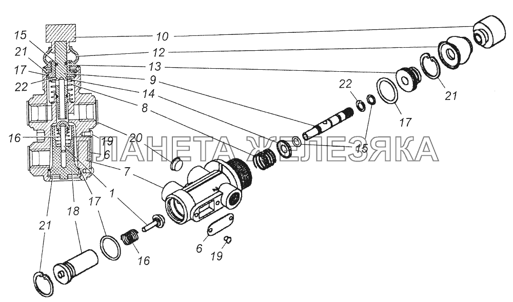 100-3537110 Кран аварийного растормаживания в сборе КамАЗ-43261 (Евро-1, 2)