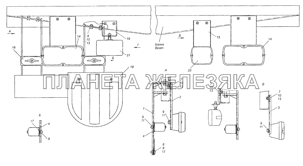 43501-3716002 Установка задних фонарей КамАЗ-43261 (Евро-1, 2)