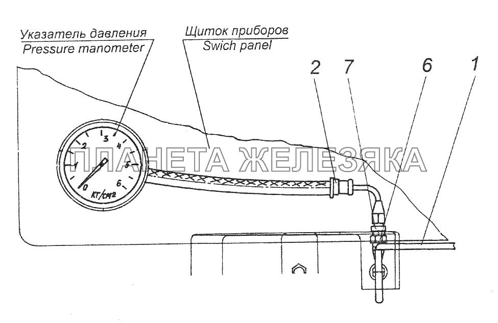 4310-3816001 Установка трубопроводов к шинному манометру КамАЗ-43261 (Евро-1, 2)