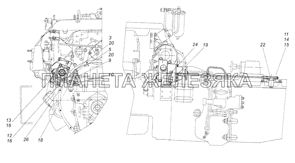 53229-4204008 Установка коробки отбора мощности КамАЗ-43261 (Евро-1, 2)