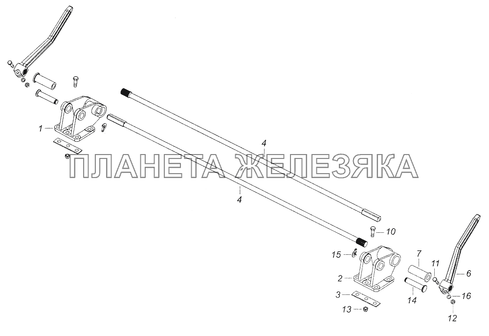 5320-5000003 Переднее крепление и механизм уравновешивания кабины КамАЗ-43261 (Евро-1, 2)