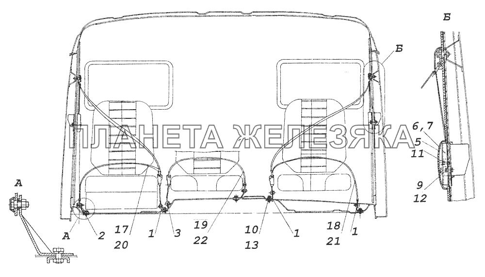 53205-5000075-10 Установка ремней безопасности КамАЗ-43261 (Евро-1, 2)