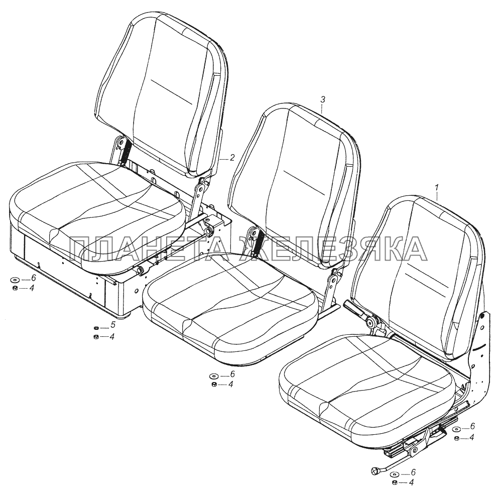 53205-5000120-10 Установка сидений КамАЗ-43261 (Евро-1, 2)