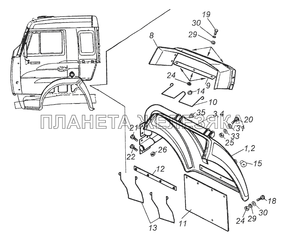 43118-8403009 Установка задней части переднего крыла левая КамАЗ-43261 (Евро-1, 2)