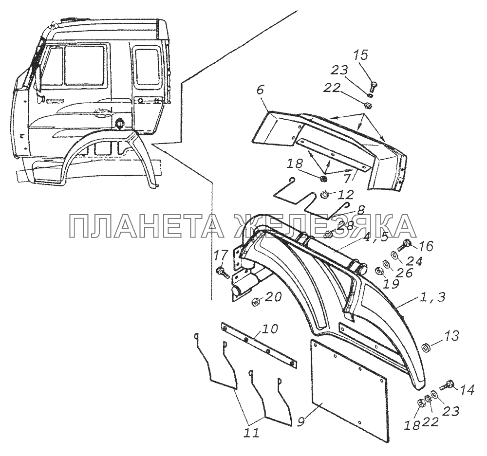 43114-8403009-50 Установка задней части переднего крыла левая КамАЗ-43261 (Евро-1, 2)