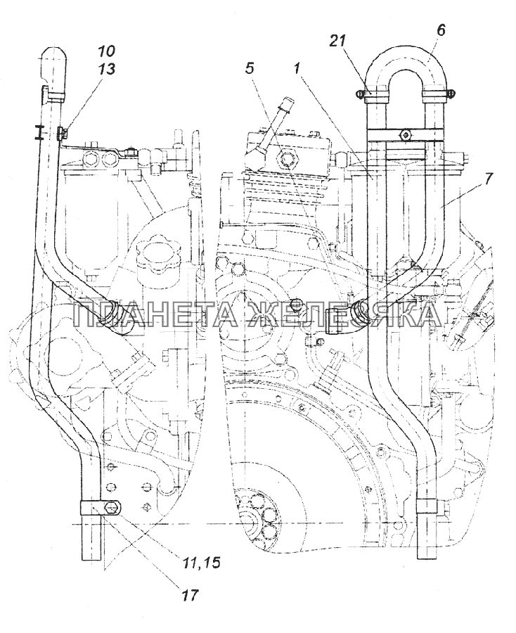 43114-1014001-01 Установка трубки вентиляции картера КамАЗ-43261 (Евро-1, 2)