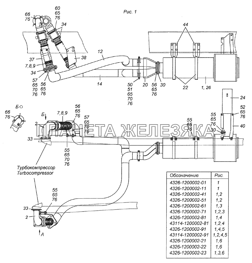 4326-1200002-01 Установка системы выпуска КамАЗ-5350 (6х6)