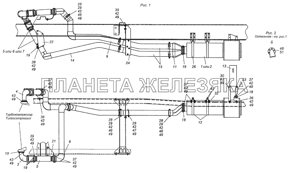 6350-1200001-10 Установка системы выпуска КамАЗ-6350 (8х8)