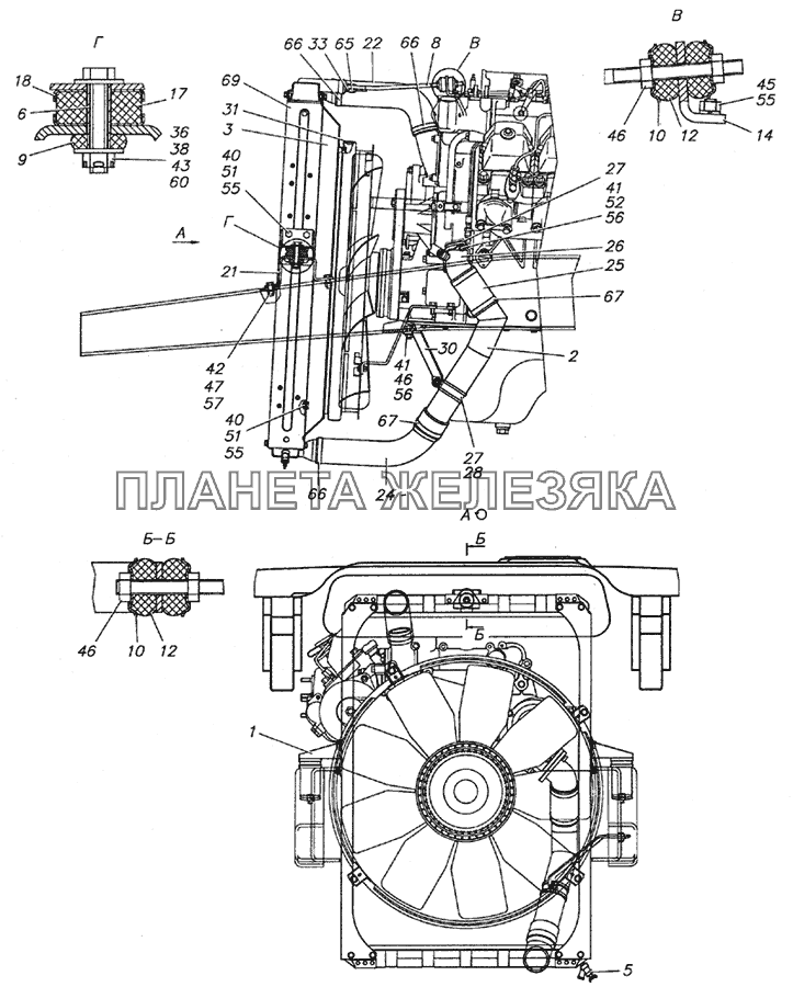 6350-1300023-10 Установка радиатора КамАЗ-6350 (8х8)