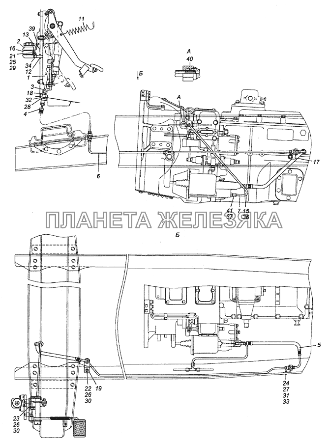 5350-1600006 Установка педали и привода выключения сцепления КамАЗ-6350 (8х8)