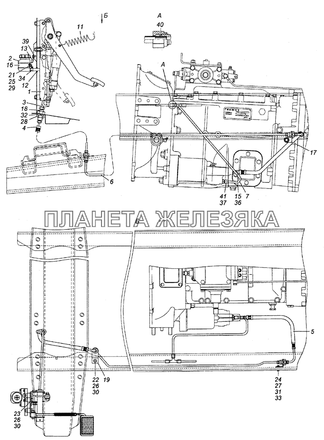 6350-1600006-10 Установка педали и привода выключения сцепления КамАЗ-5350 (6х6)