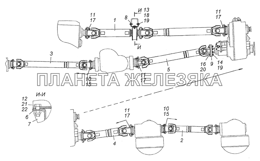 6350-2200001-10 Установка карданных валов КамАЗ-5350 (6х6)