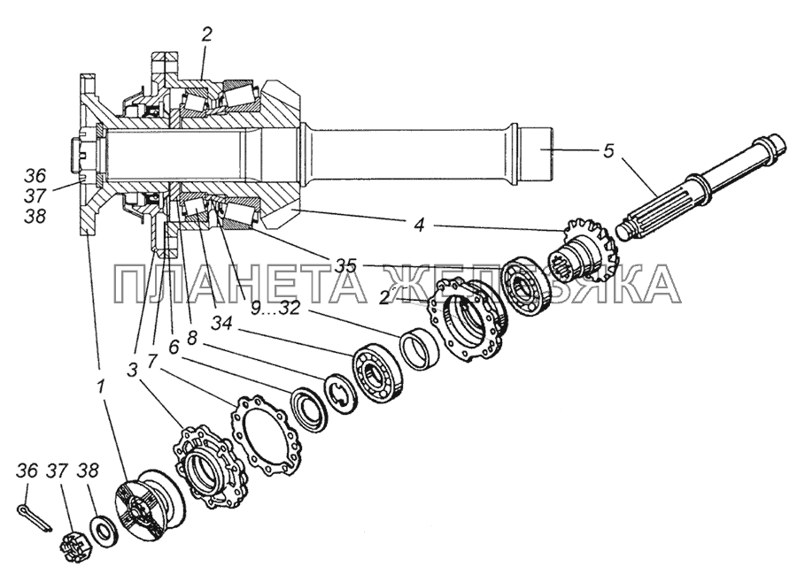 53205-2402021 Вал ведущий заднего моста в сборе КамАЗ-4350 (4х4)