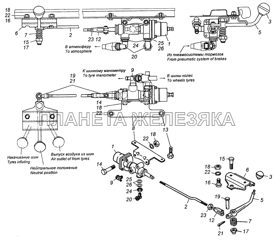 4310-3122001 Установка крана управления давлением системы накачки шин КамАЗ-6350 (8х8)