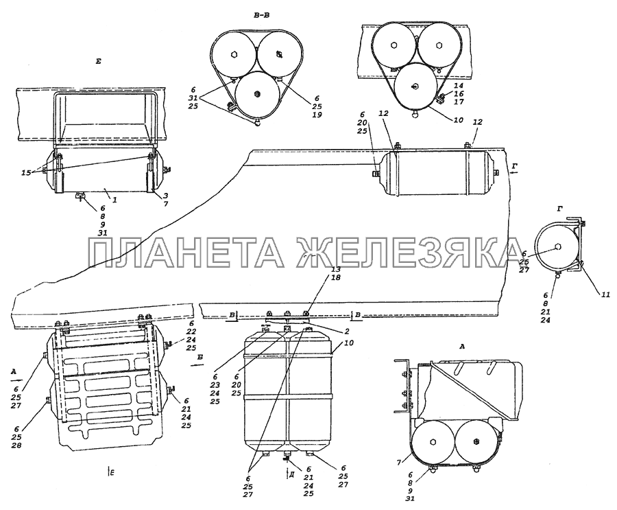 6350-3500013 Установка воздушных ресиверов КамАЗ-5350 (6х6)