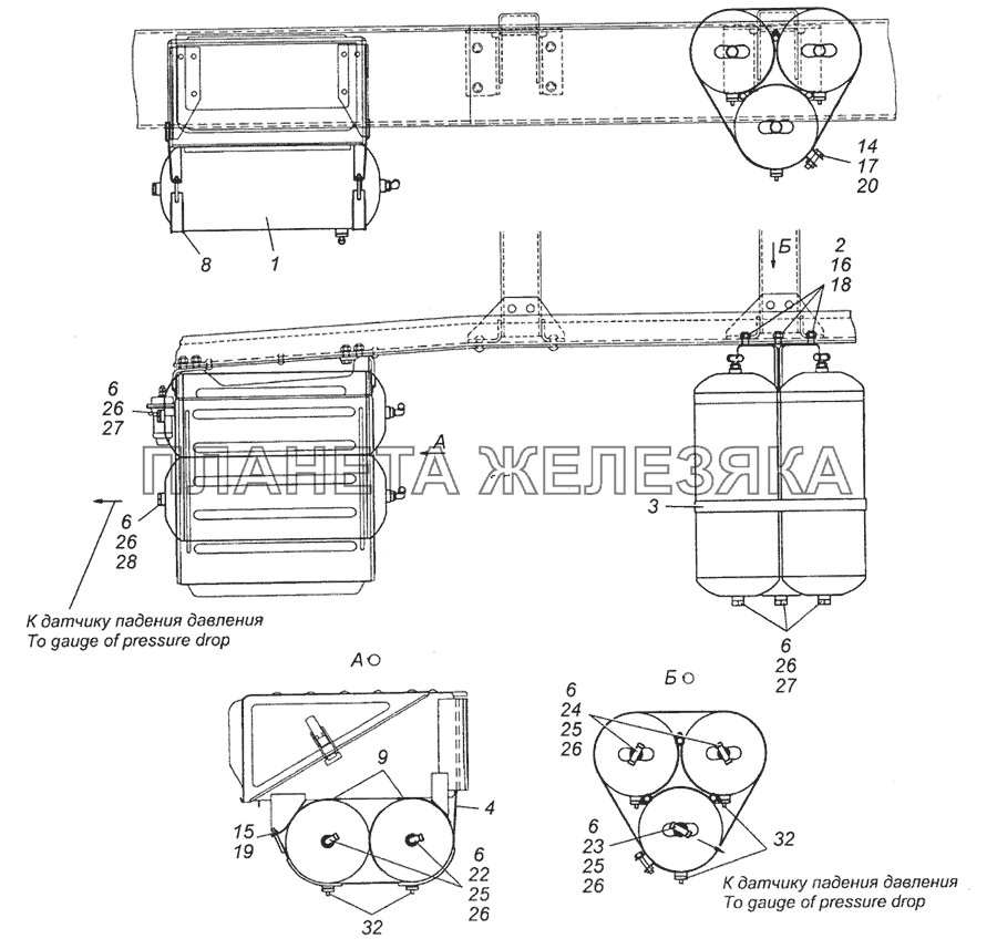 4310-3500013-10 Установка воздушных ресиверов КамАЗ-6350 (8х8) 4310-3500013-10 Установка воздушных ресиверов КамАЗ-6350 (8х8)