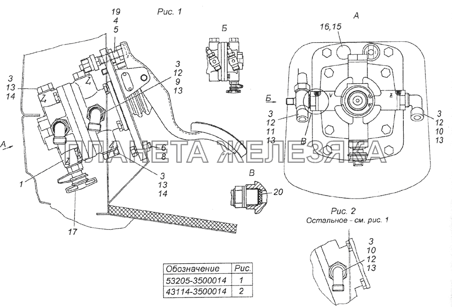 53205-3500014 Установка двухсекционного тормозного крана КамАЗ-5350 (6х6)