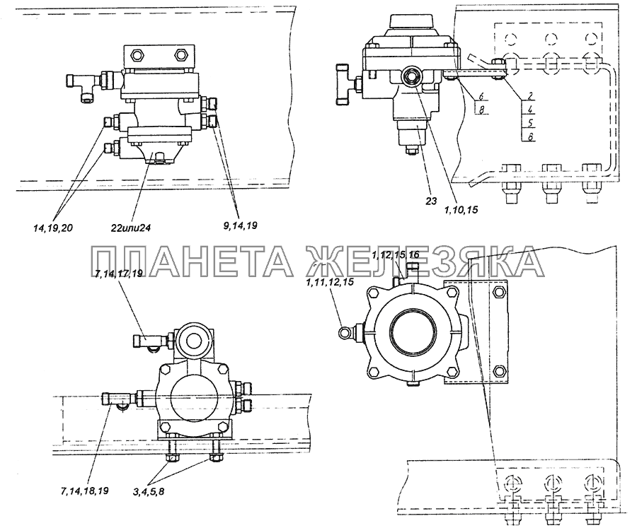 43114-3500022-30 Установка клапанов управления тормозами прицепа КамАЗ-5350 (6х6)