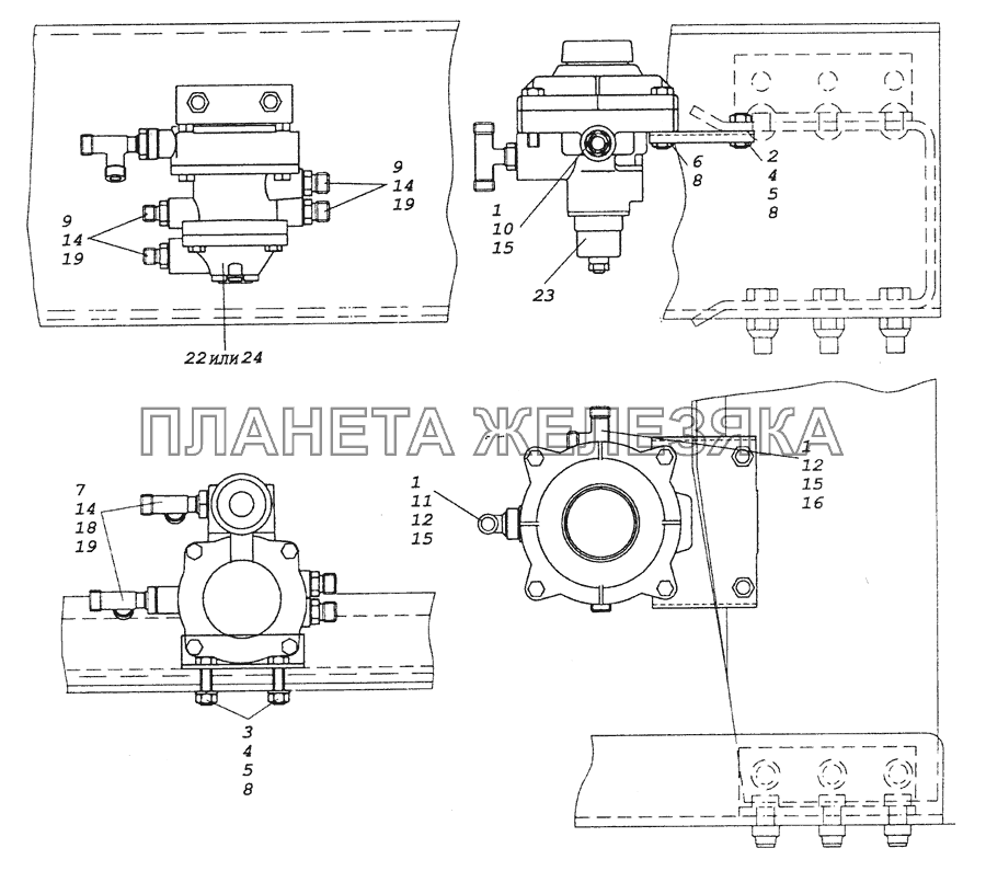 6350-3500022-30 Установка клапанов управления тормозами прицепа КамАЗ-5350 (6х6)