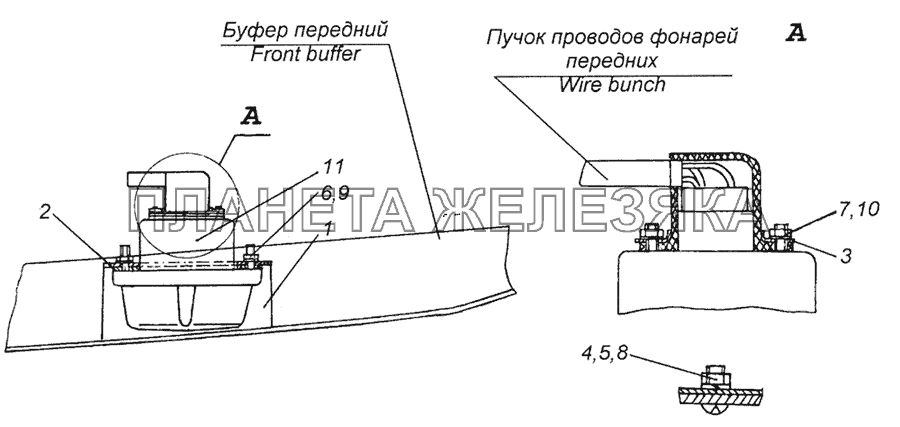 4310-3712001 Установка фонарей передних КамАЗ-4350 (4х4)