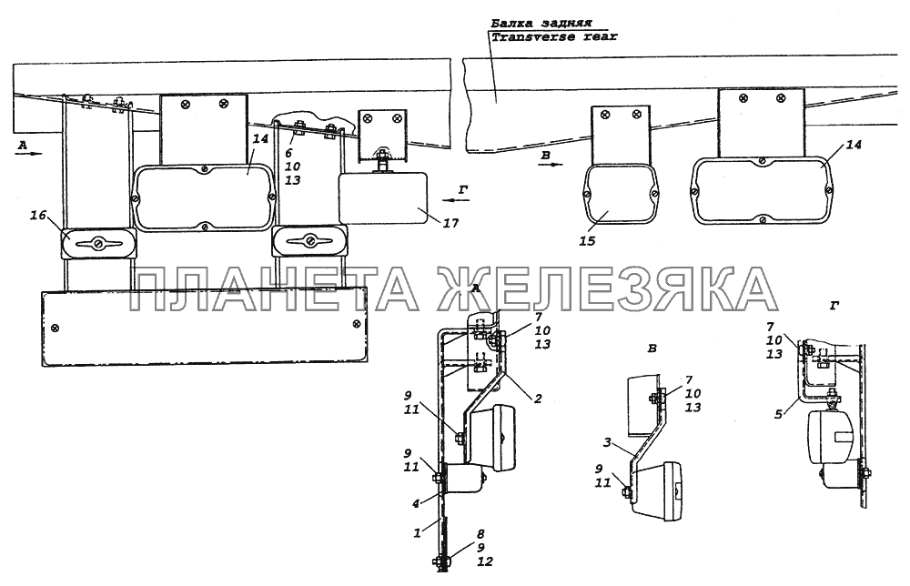 6350-3716002 Установка задних фонарей КамАЗ-4350 (4х4)