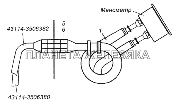 43114-3830001 Установка трубопроводов к манометру КамАЗ-6350 (8х8)