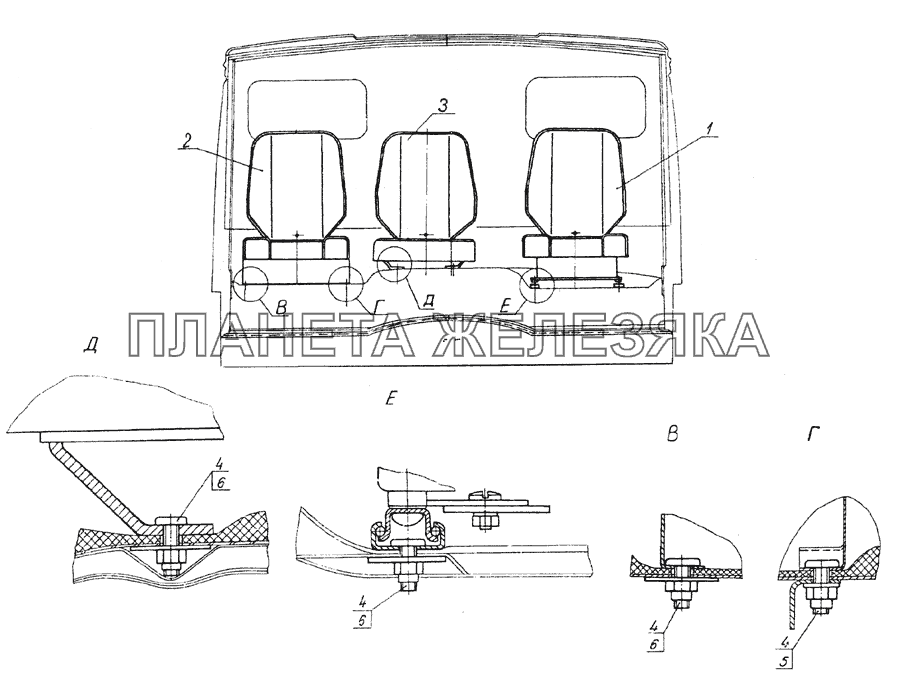 53205-5000120-10 Установка сидений КамАЗ-6350 (8х8)